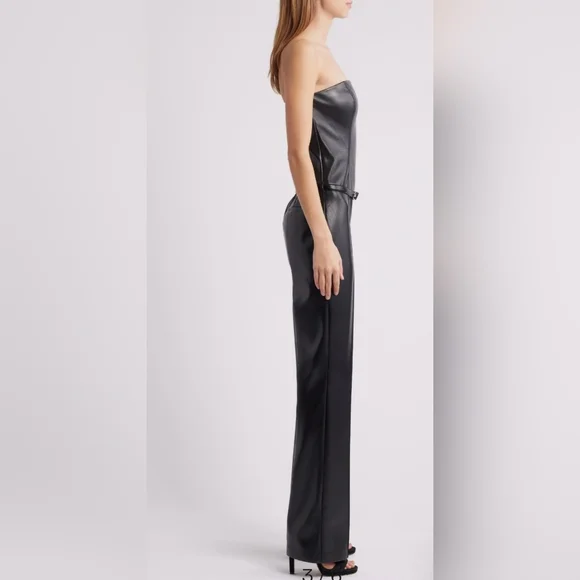 NEW Amanda Uprichard Black Uptown Amoret Faux Leather Jumpsuit | Sz XS - Picture 7 of 14